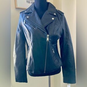 Wilsons Leather Madeline Asymmetrical Black Moto Jacket